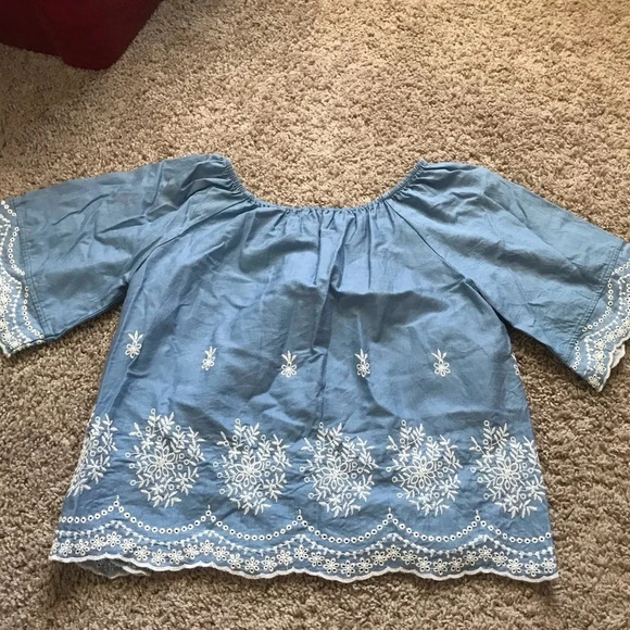 Chambray White Eyelet Off Shoulder Top - Picture 3 of 4